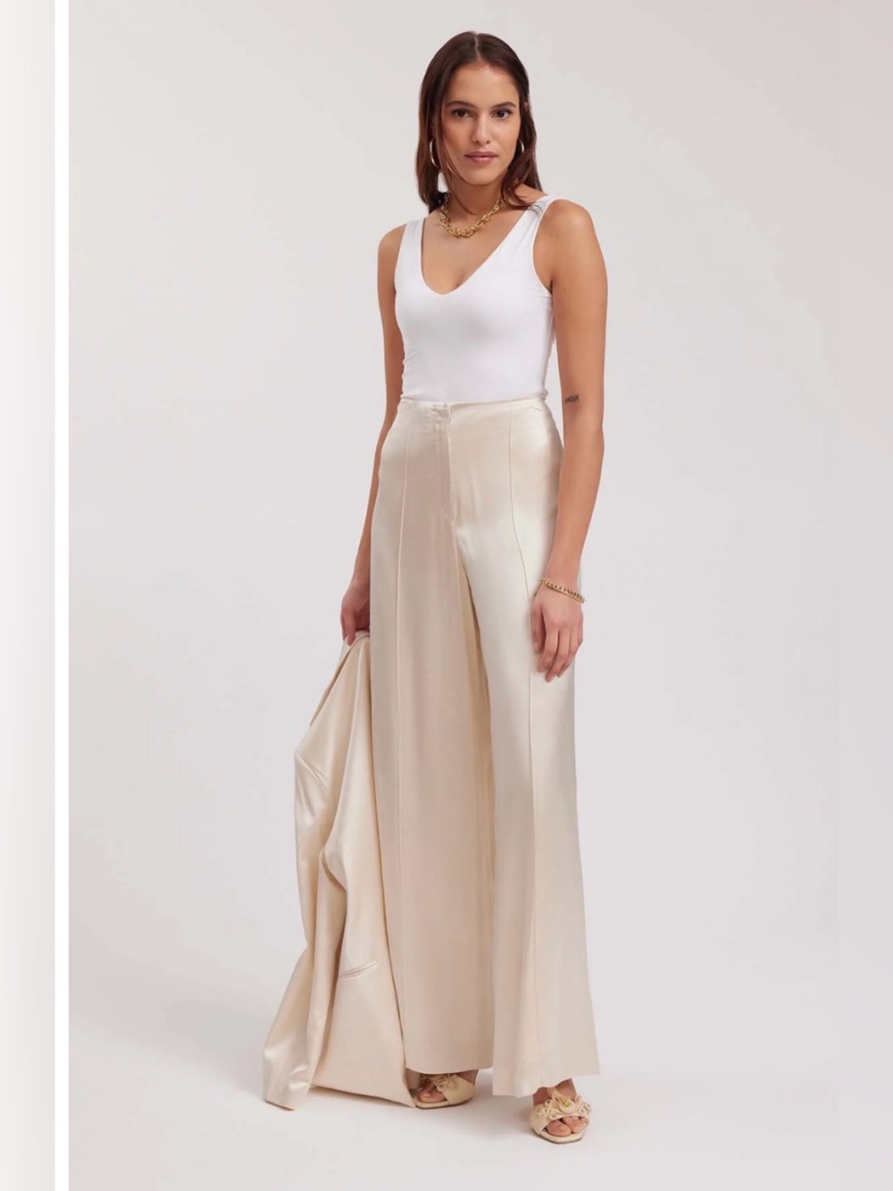 Gianni Bini Cream Wide-Leg Satin Pants 8